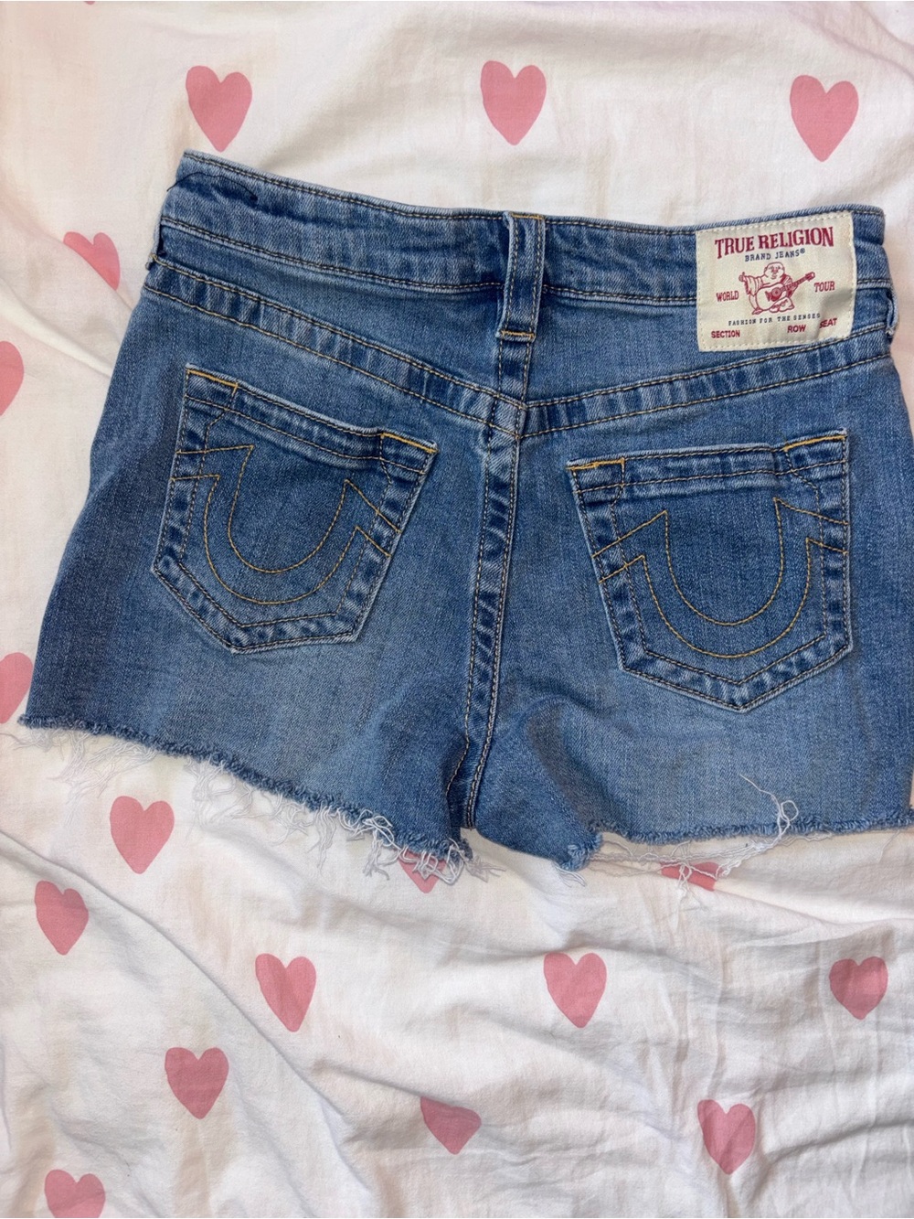 True Religion Blue Denim High Rise Y2K Cutoff Shorts